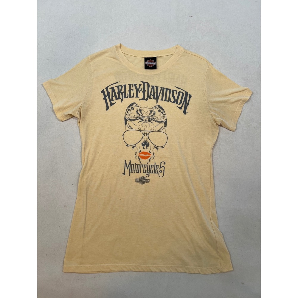 Harley-Davidson Womens Yellow Skull Graphic T-Shirt Great Dane Productions Biker
